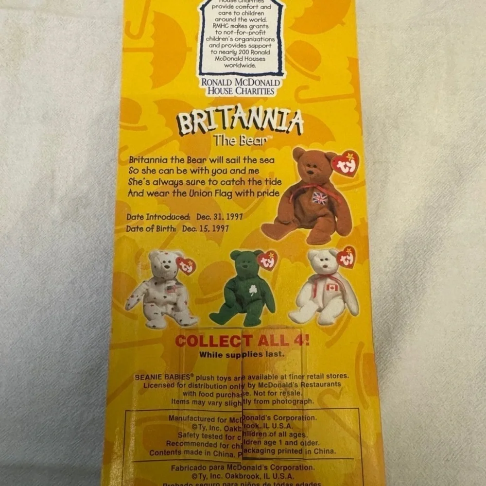 Ty Beanie Babies Britannia The Bear McDonald’s 1997 Collectible Great Britain